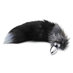 Металева анальна пробка Лисячий хвіст Alive Black And White Fox Tail M, діаметр 3,4 см 104301 фото