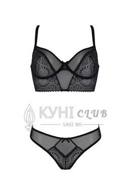 Комплект Passion DROSERA SET black S/M, сетка+кружево, бюстье и трусики танга 108502 фото