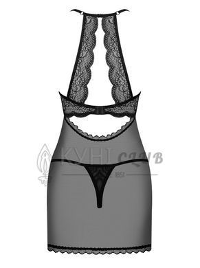 Прозора сорочка з відкритими грудьми Obsessive Pearlove chemise & thong black S/M, трусики 105852 фото