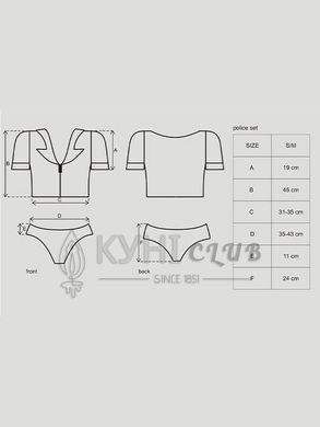 Еротичний костюм поліцейського Obsessive Police set S/M, black, топ, шорти, кепка, пояс, портупея 105703 фото