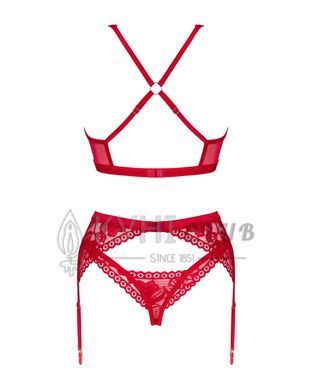 Комплект белья Obsessive Lacelove cupless 3-pcs set M/L Red, бюстгальтер, стринги, пояс для чулок 106658 фото