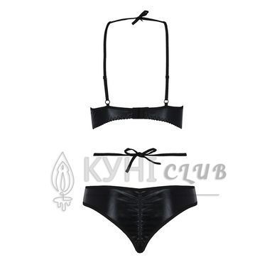 Комплект белья Passion Exclusive NAVEL SET L/XL, black, трусики и лиф с элементами под латекс 100784 фото