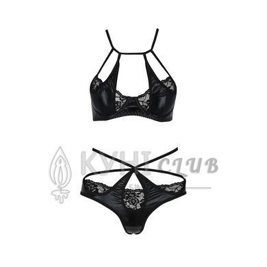 Комплект белья Passion Exclusive NAVEL SET L/XL, black, трусики и лиф с элементами под латекс 100784 фото