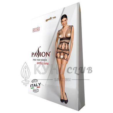 Бодистокинг-платье Passion BS089 black, мини, плетение в виде паутины 104345 фото