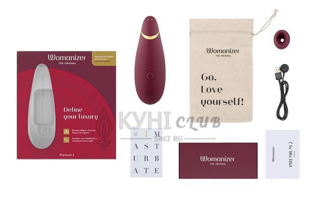 Вакуумний кліторальний стимулятор Womanizer Premium 2 - Bordeaux, функції Autopilot та Smart Silence 106777 фото