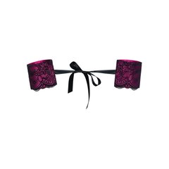 Атласные наручники-манжеты на лентах Obsessive Roseberry cuffs, pink, украшена кружевом 105704 фото