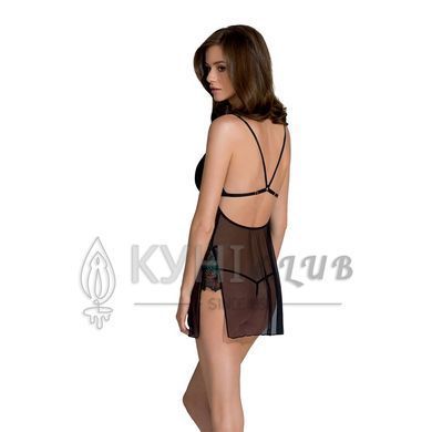 Сорочка Passion DELIENA CHEMISE XXL/XXXL black, стрінги із заниженою талією 106289 фото
