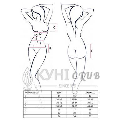 Комплект білизни Passion RAMONA SET L/XL, black ліф, стрінги, широкий пояс з воланом 101564 фото