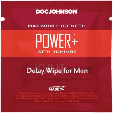 Пролонгирующая салфетка Doc Johnson Power+ Delay Wipe For Men с экстрактом йохимбе 103953 фото