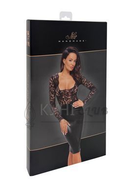Сукня Noir Handmade F295 Euphoria, 3XL, black, мереживо, глибоке декольте, спідниця міді під латекс 108210 фото