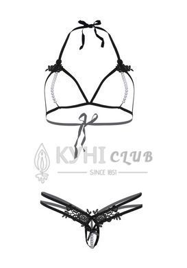 Leg Avenue Open cup bra and pearl panty OS Black 105905 фото