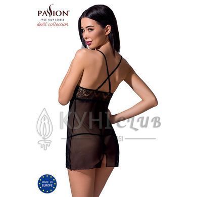 Прозора сорочка приталена Passion QUENTRIS CHEMISE L/XL, black, трусики 109162 фото