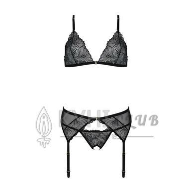 Комплект з відкритим доступом Passion DELIENA SET L/XL black, ліф, стрінги, пояс для панчіх 106290 фото