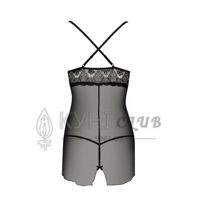 Прозора сорочка приталена Passion QUENTRIS CHEMISE L/XL, black, трусики 109162 фото