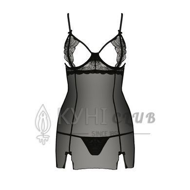 Прозора сорочка приталена Passion QUENTRIS CHEMISE L/XL, black, трусики 109162 фото