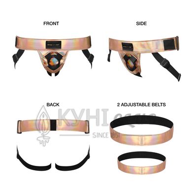 Труси для страпона Strap-On-Me Leatherette Harness Curious Holographic Rose Gold 105787 фото