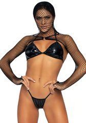 Комплект білизни Leg Avenue Bikini top, g-string & shrug One size Black, фетиш-болеро, ліф, стрінги 106594 фото
