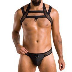 Комплект чоловічої білизни з кріпленнями Passion 043 JACOB L/XL Black, труси, шлейки 105577 фото
