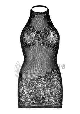 Платье-сетка со стразами Leg Avenue Rhinestone halter mini dress Black, открытая спина, one size 105856 фото