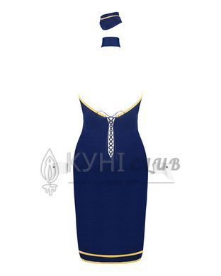 Эротический костюм стюардессы Obsessive Stewardess uniform XS/S, blue, платье, пилотка, шарф, манжет 105706 фото