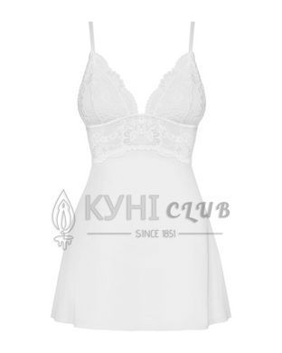 Сатиновый пеньюар с кружевом Obsessive 810-BAB-2 babydoll & thong L/XL, белый, пеньюар, танга 105139 фото