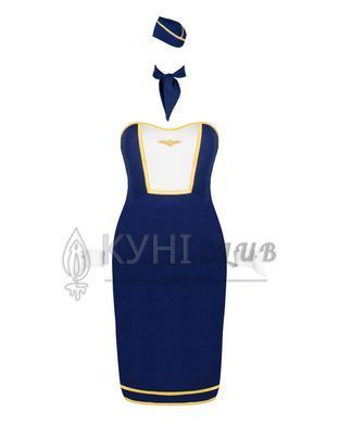 Эротический костюм стюардессы Obsessive Stewardess uniform XS/S, blue, платье, пилотка, шарф, манжет 105706 фото