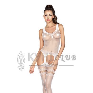 Бодістокінг Passion BS038 white, комбінезон, імітація панчіх і пояса 100296 фото