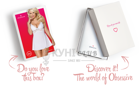 Сатиновый пеньюар с кружевом Obsessive 810-BAB-2 babydoll & thong L/XL, белый, пеньюар, танга 105139 фото