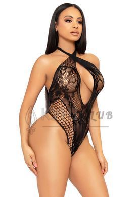 Мереживне тедді Leg Avenue Lace and net halter teddy One size Black, глибокий виріз, халтер 106545 фото