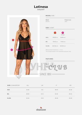 Пеньюар та трусики Obsessive Latinesa babydoll & thong XS/S 107788 фото