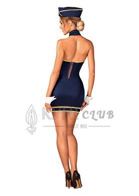 Эротический костюм стюардессы Obsessive Stewardess uniform M/L, blue, платье, пилотка, шарф, манжеты 105707 фото