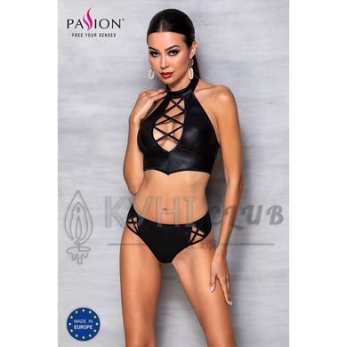 Комплект из эко-кожи Nancy Bikini black L/XL - Passion, бра и трусики с имитацией шнуровки 102953 фото