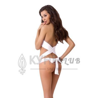Комплект білизни Passion AMORE SET white, стрінги і ліф у вигляді подарункової стрічки з бантом 109497 фото