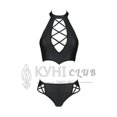 Комплект из эко-кожи Nancy Bikini black L/XL - Passion, бра и трусики с имитацией шнуровки 102953 фото