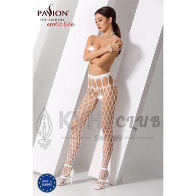 Еротичні колготки-бодістокінг Passion S021 white, в крупну сітку з високим паском 100817 фото