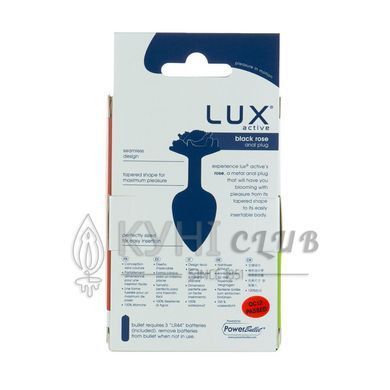 Металева анальна пробка Lux Active з трояндою - Rose Anal Plug - Black, віброкуля в подарунок 103462 фото