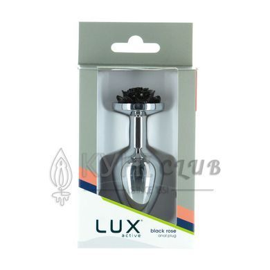 Металева анальна пробка Lux Active з трояндою - Rose Anal Plug - Black, віброкуля в подарунок 103462 фото