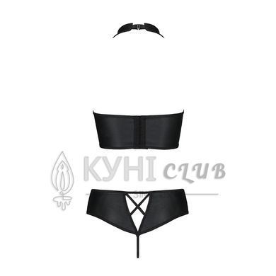Комплект из эко-кожи Nancy Bikini black L/XL - Passion, бра и трусики с имитацией шнуровки 102953 фото