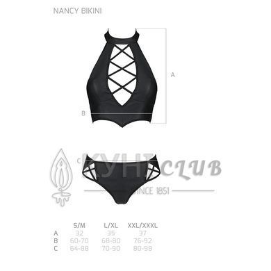 Комплект из эко-кожи Nancy Bikini black L/XL - Passion, бра и трусики с имитацией шнуровки 102953 фото