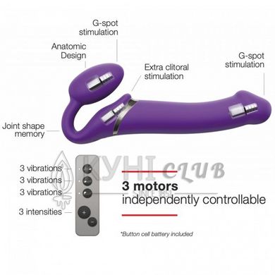 Безремінний страпон з вібрацією Strap-On-Me Vibrating Violet M, діаметр 3,3 см, пульт ДК, регульован 100152 фото