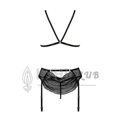 Комплект з відкритим доступом Passion DELIENA SET XXL/XXXL black, ліф, стрінги, пояс для панчіх 106292 фото
