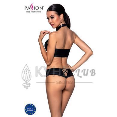 Комплект из эко-кожи Nancy Bikini black L/XL - Passion, бра и трусики с имитацией шнуровки 102953 фото