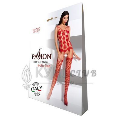 Бодістокінг Passion BS067 red, комбінезон, імітація панчох і топа на бретелях 109081 фото