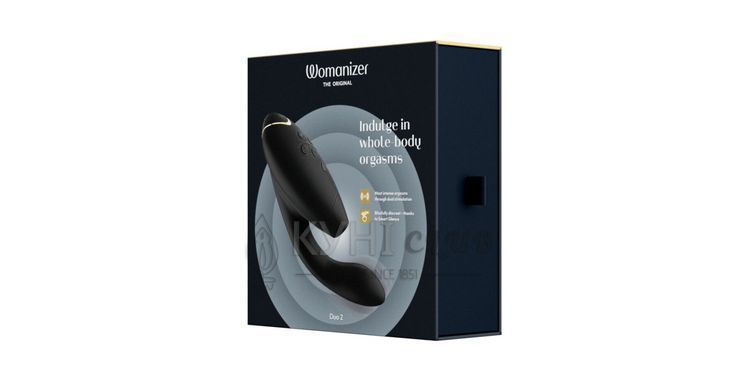 Подвійний вакуумний кліторальний стимулятор з вібрацією Womanizer Duo 2 - Black, незалежні мотори 106781 фото