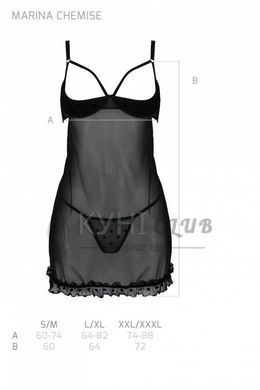 Еротичний пеньюар Passion MARINA CHEMISE, XXL/XXXL, black 107732 фото