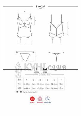 Сатиновый кружевной корсет Obsessive 810-COR-1 babydoll & thong L/XL, черный, корсет, танга 105141 фото