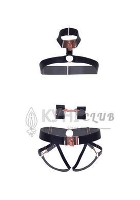 Комплект атласних ременів для бондажу Leg Avenue Satin elastic harness Set, One size, Black 106548 фото