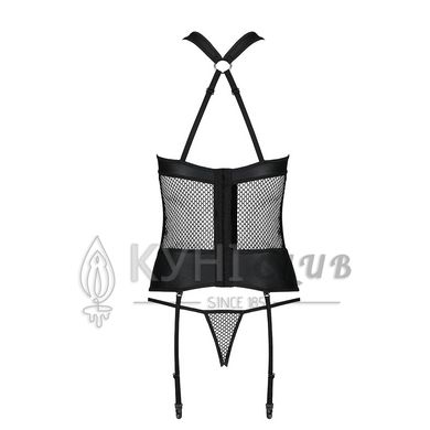 Сетчатый комплект корсет с халтером, съемные подвязки и трусики Amanda Corset black L/XL - Passion 102904 фото