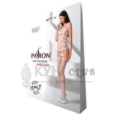 Бодістокінг Passion BS067 white, комбінезон, імітація панчох і топа на бретелях 109082 фото