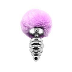 Металева анальна пробка Кролячий хвостик Alive Fluffy Twist Plug L Purple, діаметр 3,8 см 104289 фото